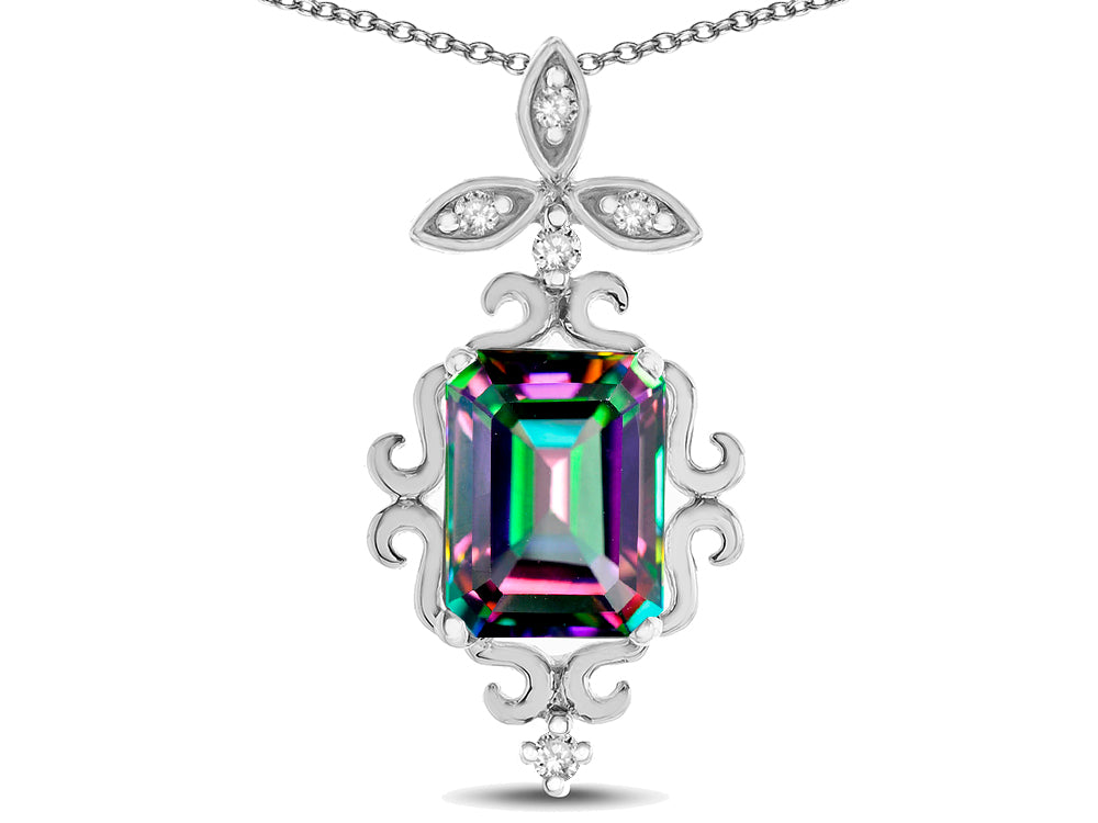 Star K Antique Vintage Design Octagon Cut Rainbow Mystic Topaz Pendent Necklace