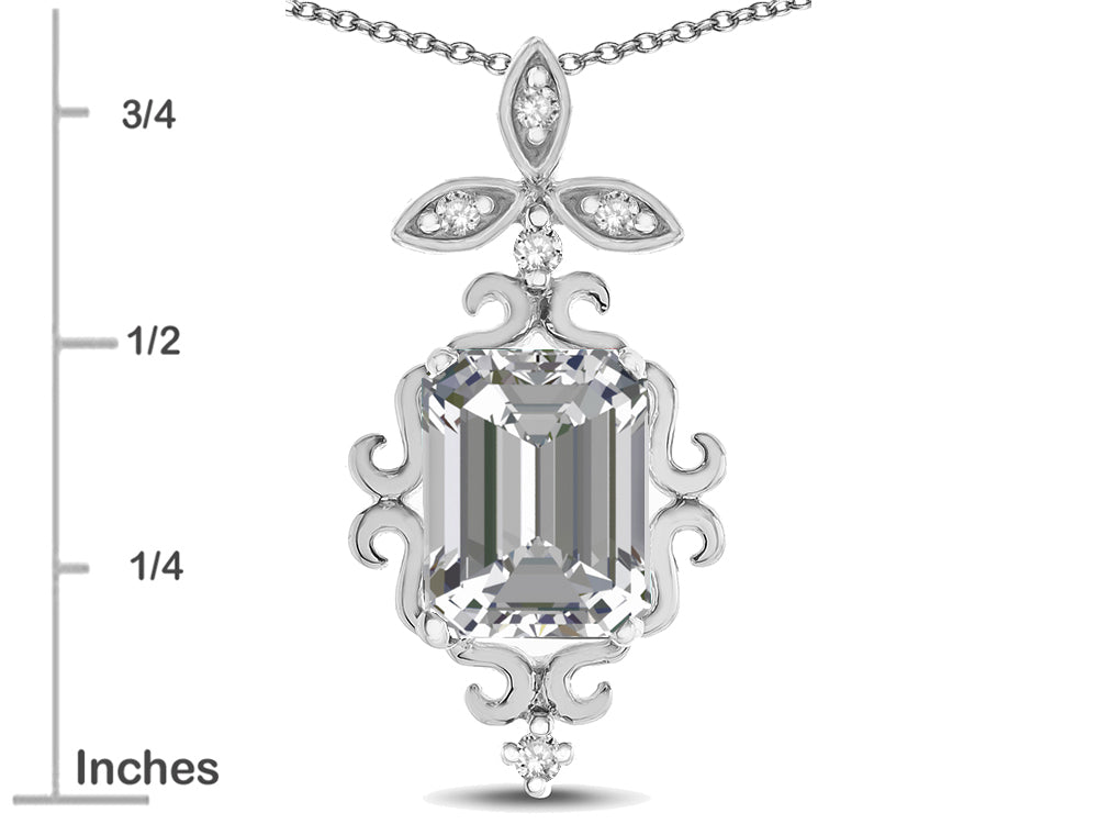 Star K Antique Vintage Design Octagon Cut Genuine White Topaz Pendent Necklace