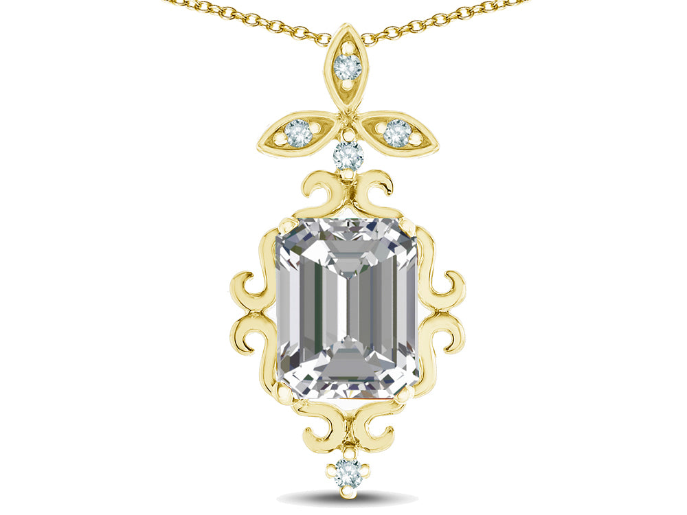 Star K Antique Vintage Design Octagon Cut Genuine White Topaz Pendent Necklace