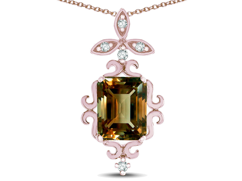 Star K Antique Vintage Design Octagon Cut Genuine Smoky Quartz Pendent Necklace