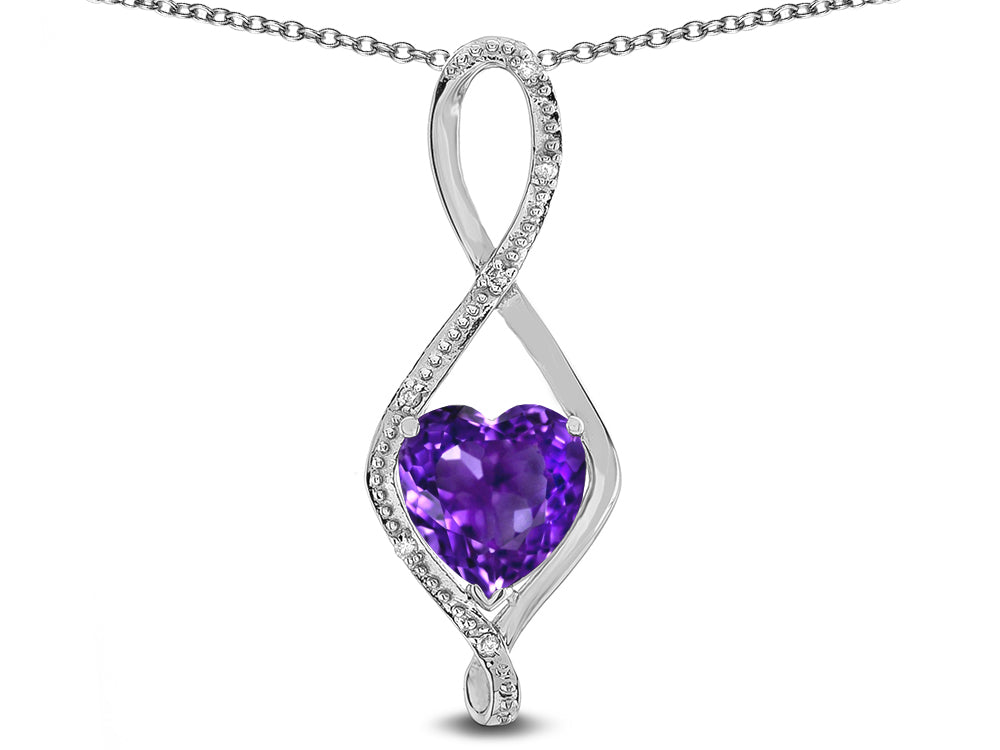 Star K 8mm Genuine Amethyst Heart Infinity Loop Pendant Necklace