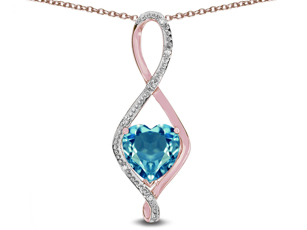 Star K 8mm Genuine Blue Topaz Heart Infinity Loop Pendant Necklace