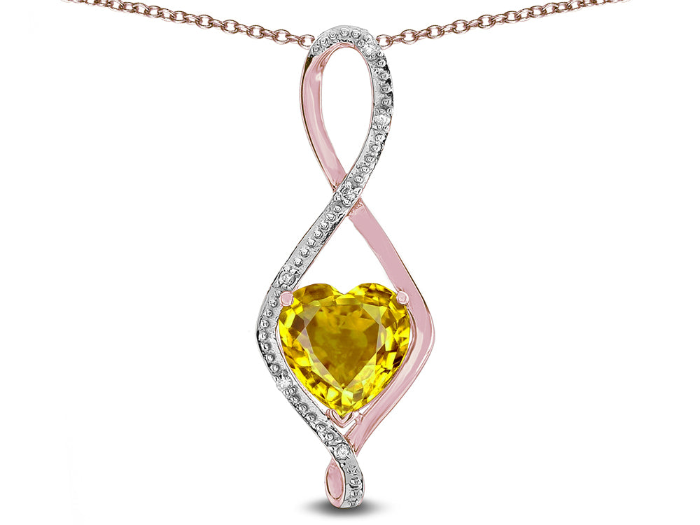 Star K 8mm Genuine Citrine Heart Infinity Loop Pendant Necklace