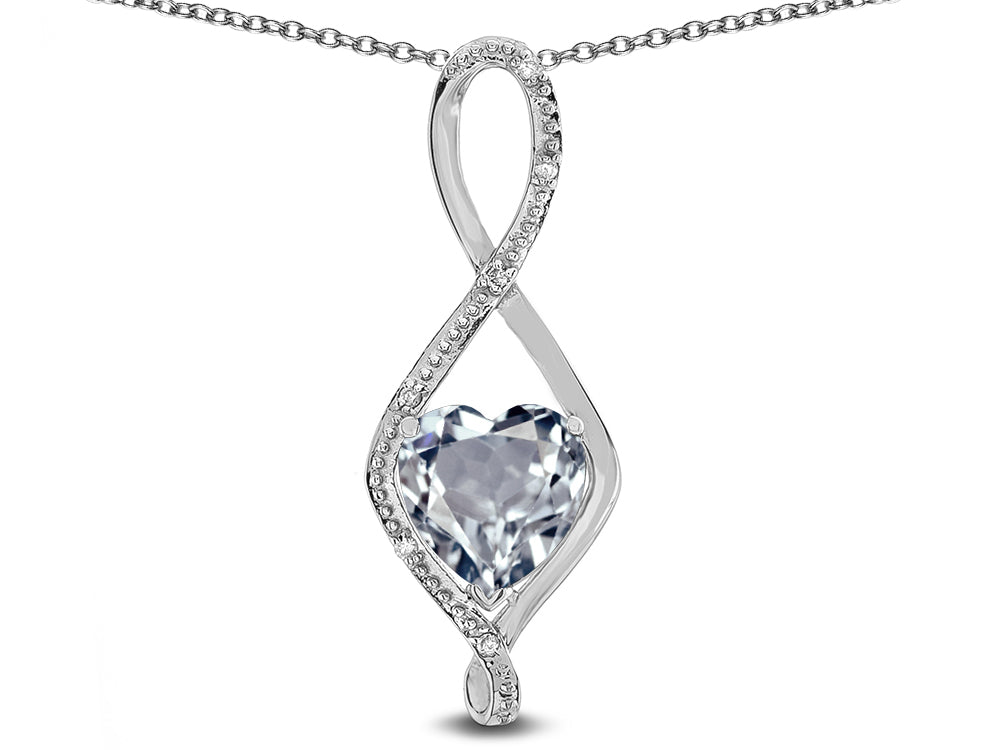 Star K 8mm Genuine Aquamarine Heart Infinity Loop Pendant Necklace