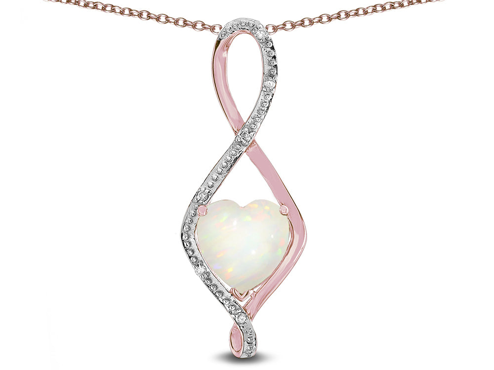 Star K 8mm Genuine Opal Heart Infinity Loop Pendant Necklace