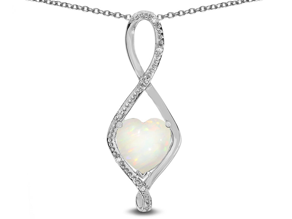Star K 8mm Genuine Opal Heart Infinity Loop Pendant Necklace
