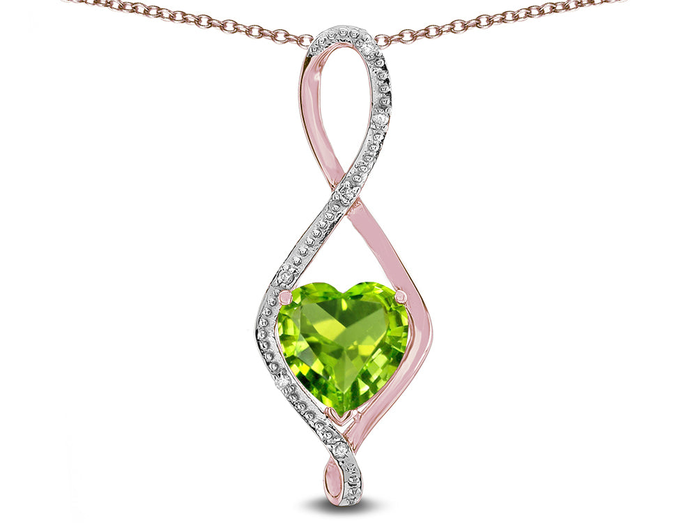 Star K 8mm Genuine Peridot Heart Infinity Loop Pendant Necklace