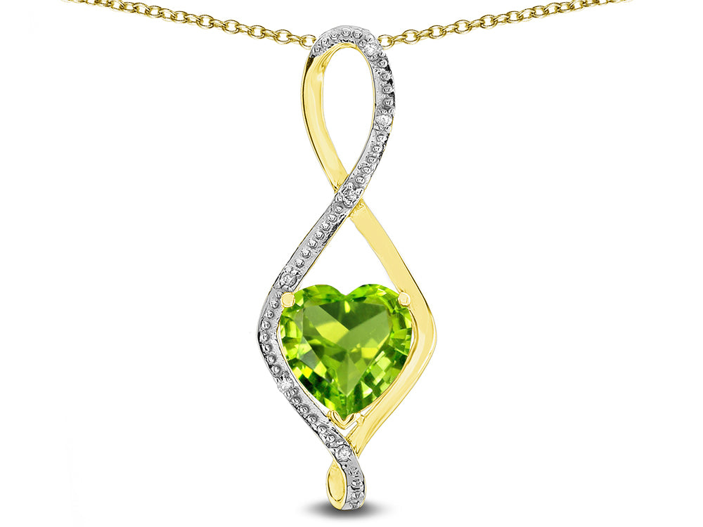 Star K 8mm Genuine Peridot Heart Infinity Loop Pendant Necklace
