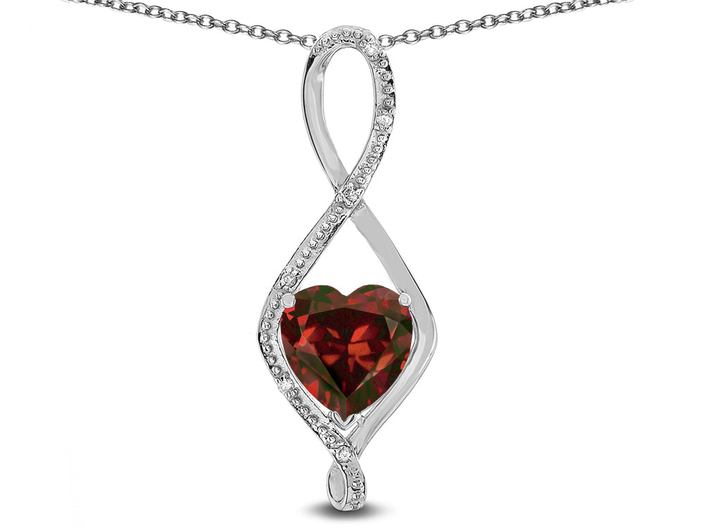 Star K 8mm Genuine Garnet Heart Infinity Loop Pendant Necklace