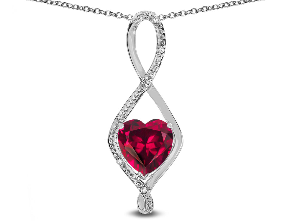 Star K 8mm Created Ruby Heart Infinity Loop Pendant Necklace
