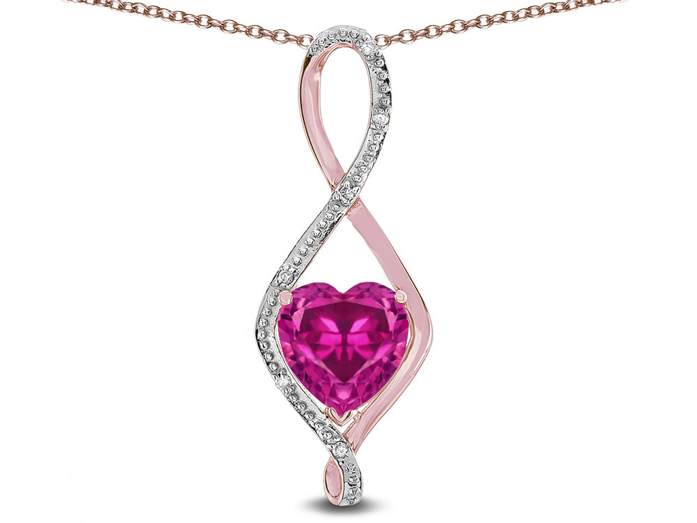 Star K 8mm Created Pink Sapphire Heart Infinity Loop Pendant Necklace