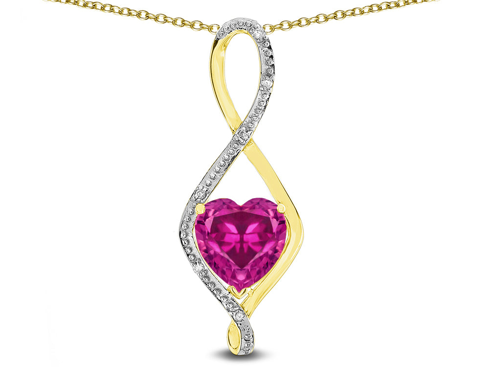 Star K 8mm Created Pink Sapphire Heart Infinity Loop Pendant Necklace