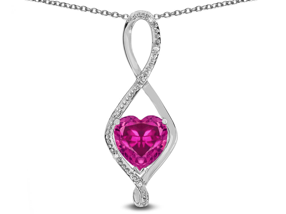 Star K 8mm Created Pink Sapphire Heart Infinity Loop Pendant Necklace