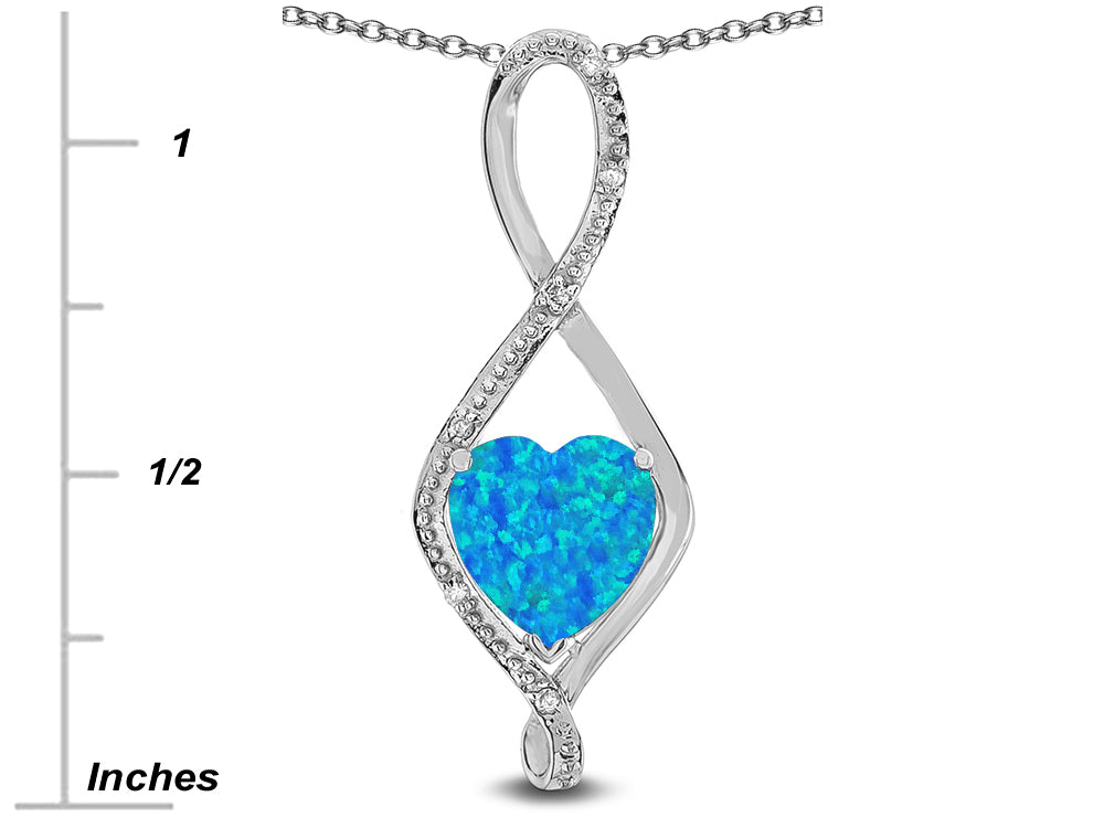 Star K 8mm Blue Created Opal Heart Infinity Loop Pendant Necklace