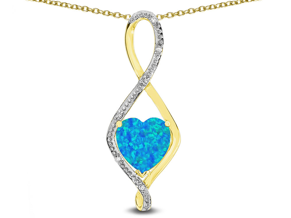 Star K 8mm Blue Created Opal Heart Infinity Loop Pendant Necklace