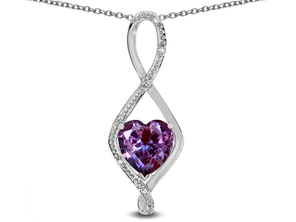 Star K 8mm Simulated Alexandrite Heart Infinity Loop Pendant Necklace