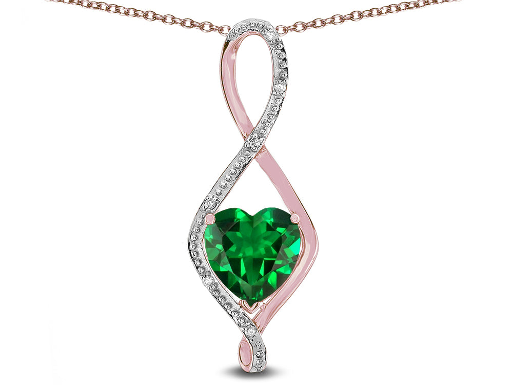 Star K 8mm Simulated Emerald Heart Infinity Loop Pendant Necklace
