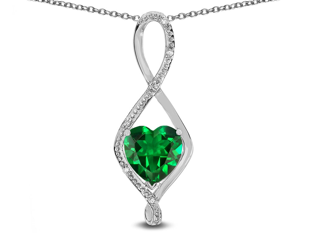Star K 8mm Simulated Emerald Heart Infinity Loop Pendant Necklace
