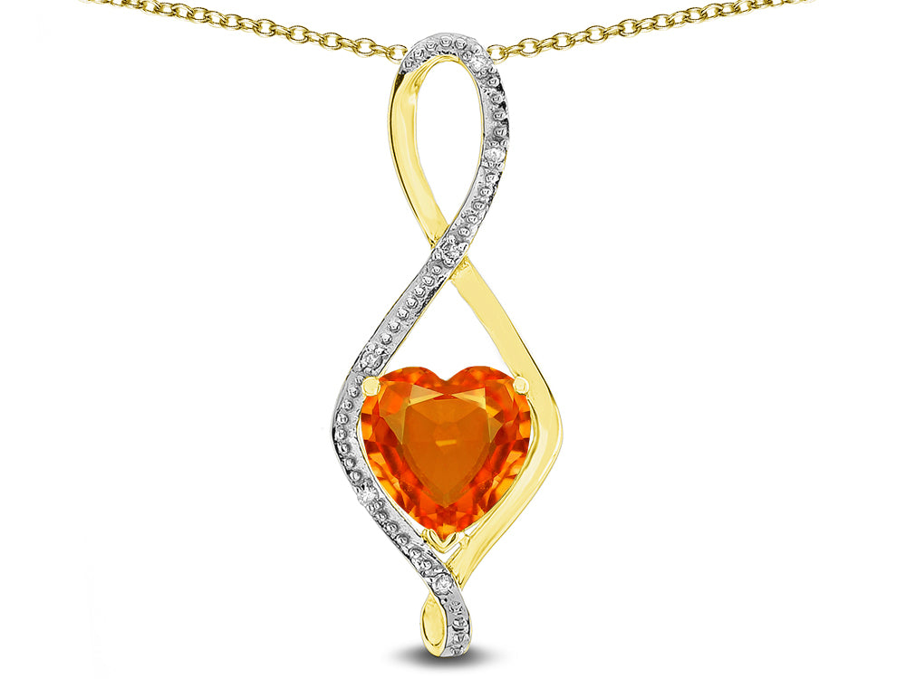 Star K 8mm Simulated Orange Mexican Fire Opal Heart Infinity Loop Pendant Necklace