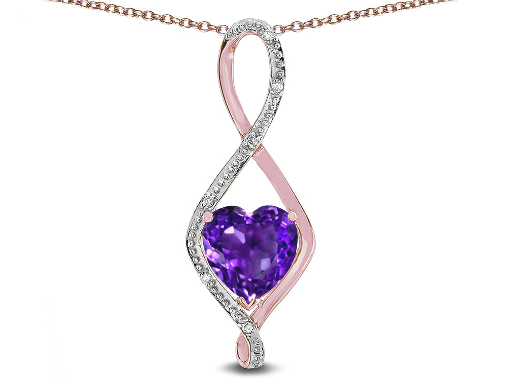 Star K 8mm Genuine Amethyst Heart Infinity Loop Pendant Necklace