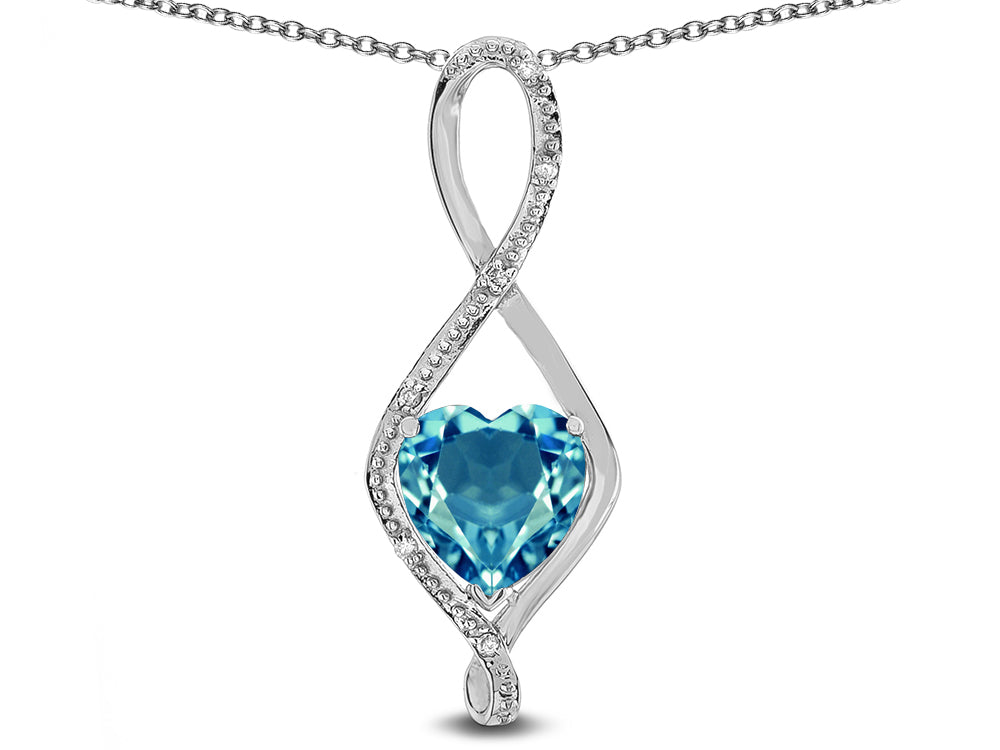 Star K 8mm Genuine Blue Topaz Heart Infinity Loop Pendant Necklace