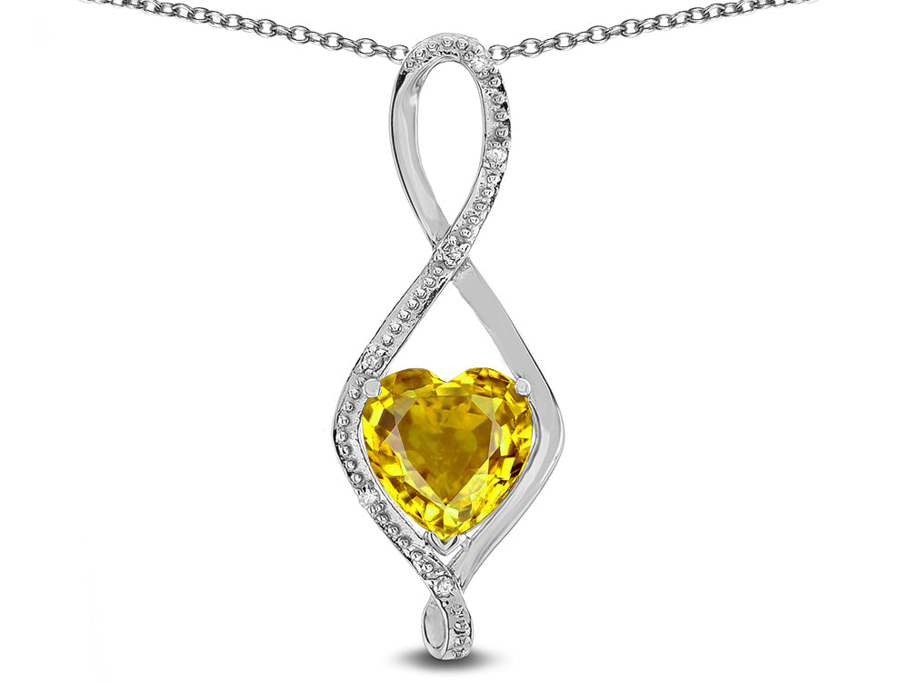 Star K 8mm Genuine Citrine Heart Infinity Loop Pendant Necklace