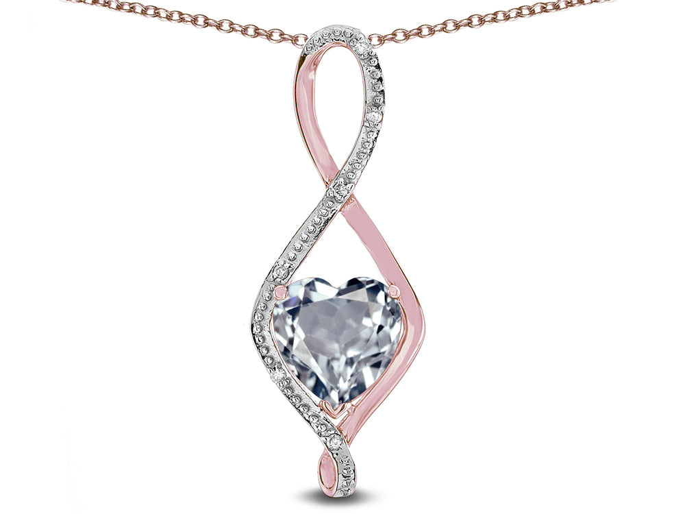 Star K 8mm Genuine Aquamarine Heart Infinity Loop Pendant Necklace