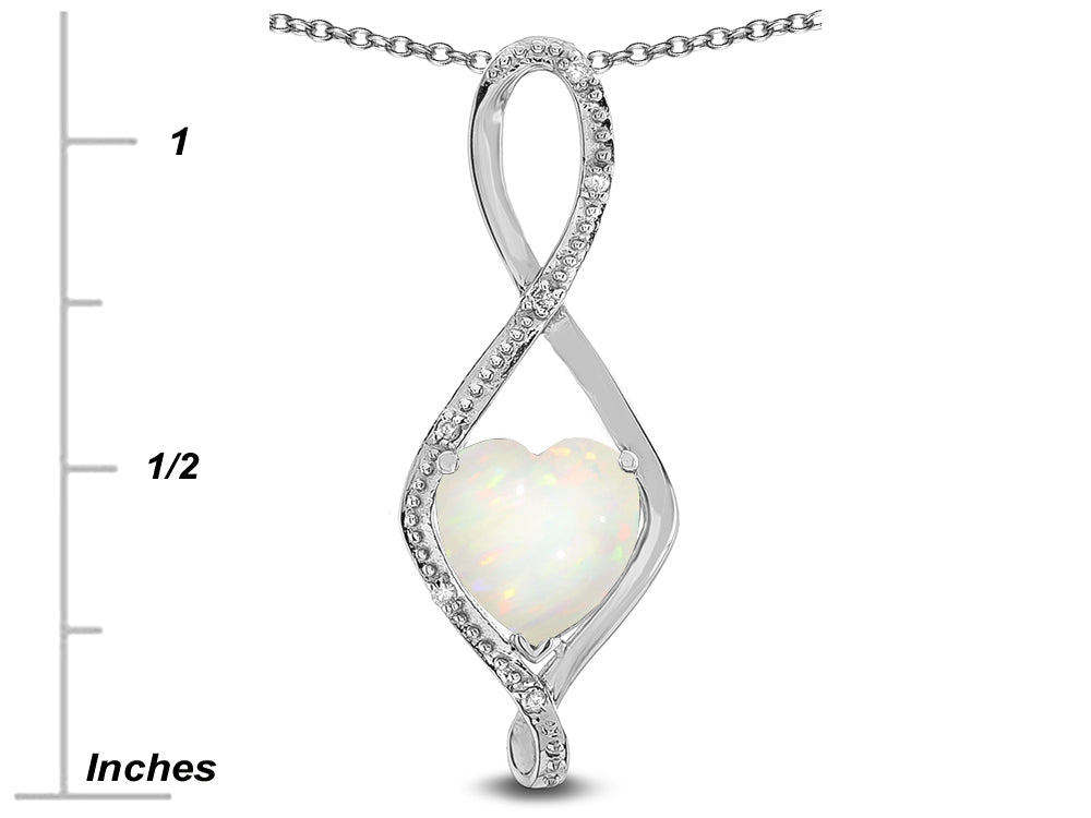 Star K 8mm Genuine Opal Heart Infinity Loop Pendant Necklace