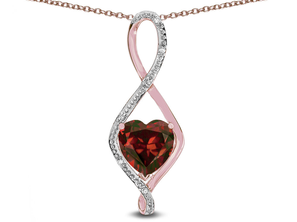 Star K 8mm Genuine Garnet Heart Infinity Loop Pendant Necklace