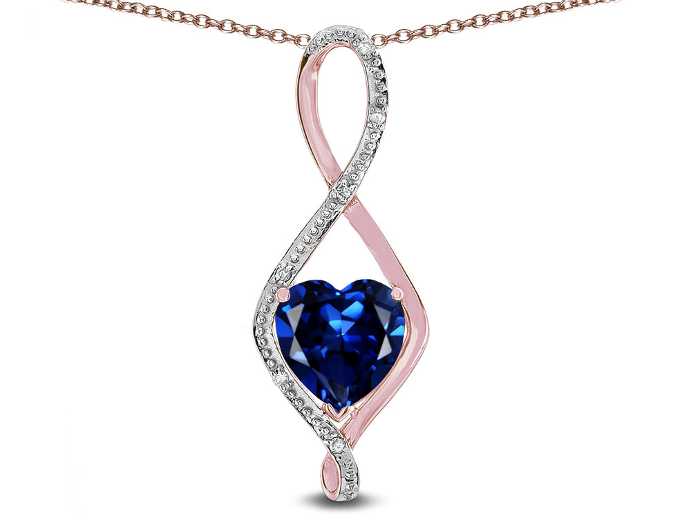 Star K 8mm Created Sapphire Heart Infinity Loop Pendant Necklace