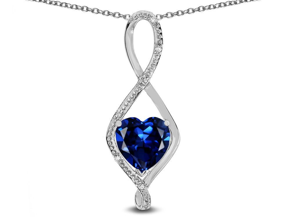 Star K 8mm Created Sapphire Heart Infinity Loop Pendant Necklace