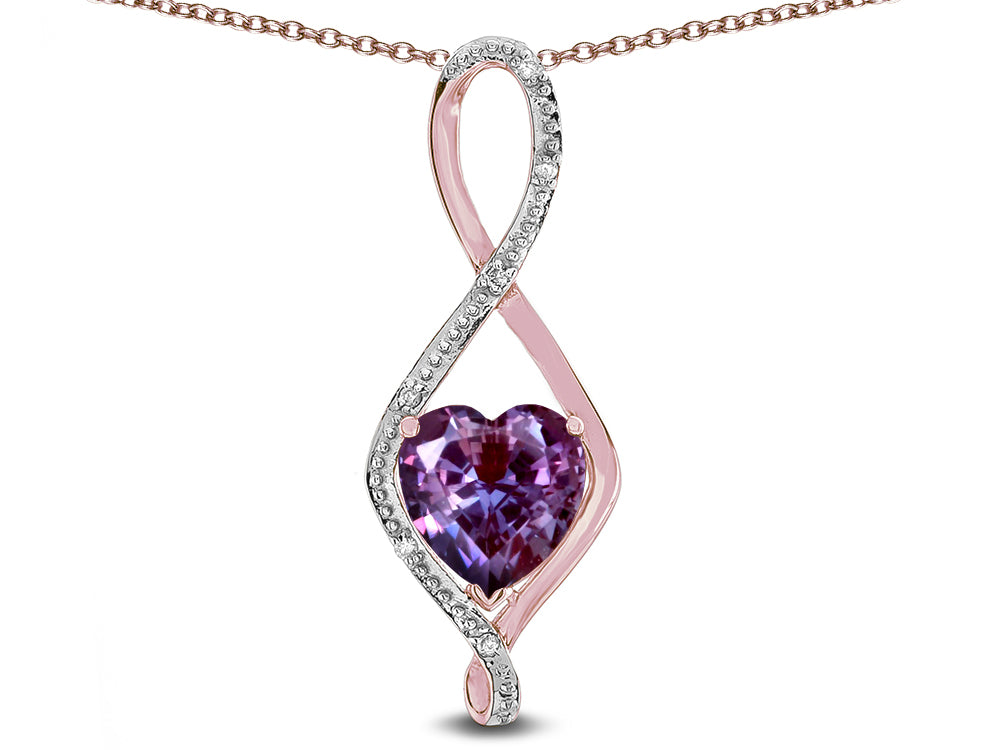 Star K 8mm Simulated Alexandrite Heart Infinity Loop Pendant Necklace