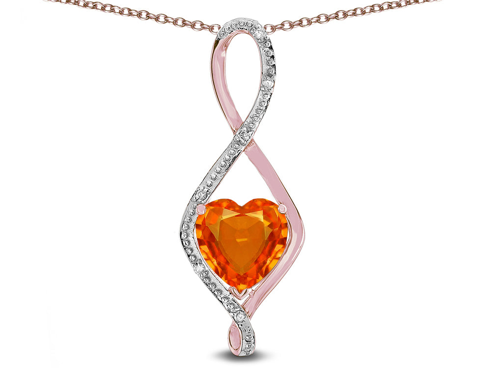 Star K 8mm Simulated Orange Mexican Fire Opal Heart Infinity Loop Pendant Necklace