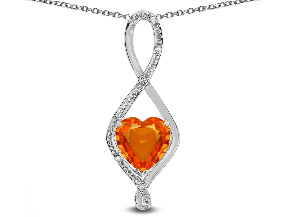 Star K 8mm Simulated Orange Mexican Fire Opal Heart Infinity Loop Pendant Necklace