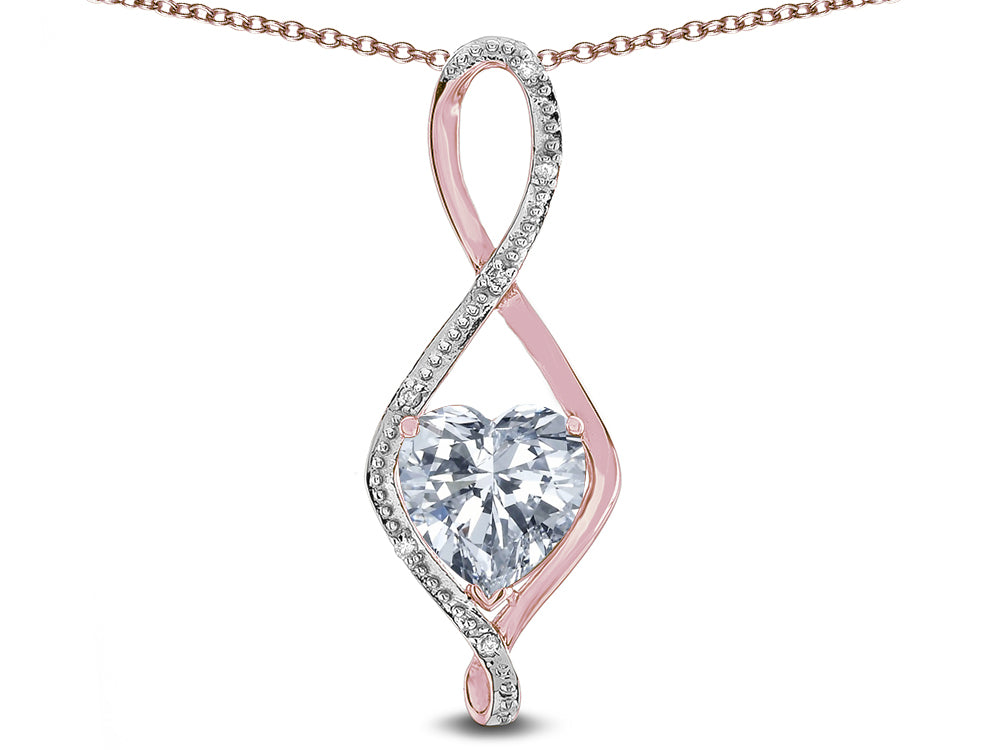 Star K 8mm Genuine White Topaz Heart Infinity Loop Pendant Necklace