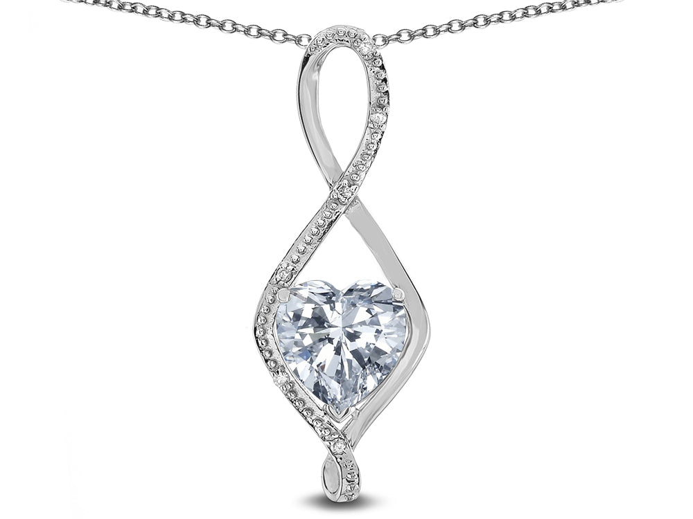 Star K 8mm Genuine White Topaz Heart Infinity Loop Pendant Necklace