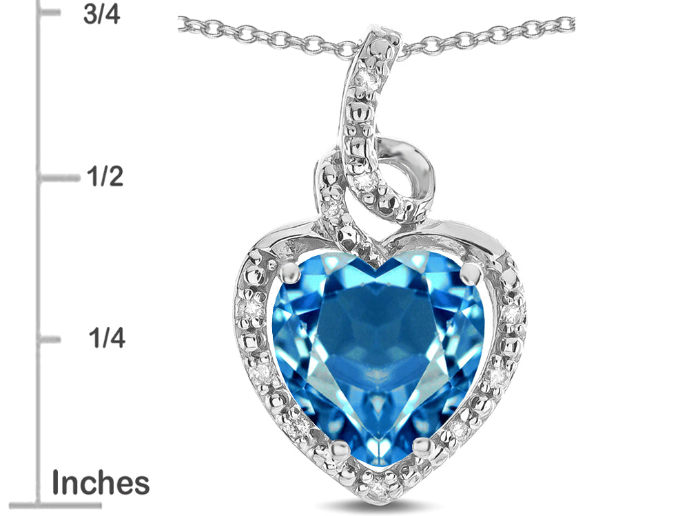 Star K Double Love Heart Halo Pendant Necklace with 8mm Genuine Blue Topaz