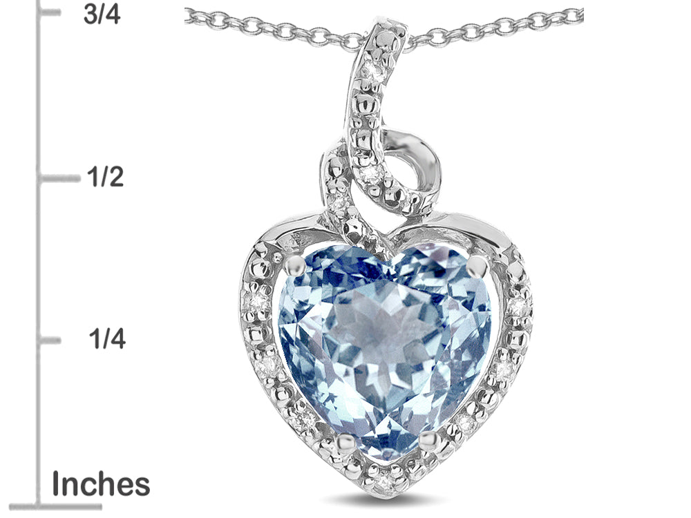 Star K Double Love Heart Halo Pendant Necklace with 8mm Genuine Sky Blue Topaz