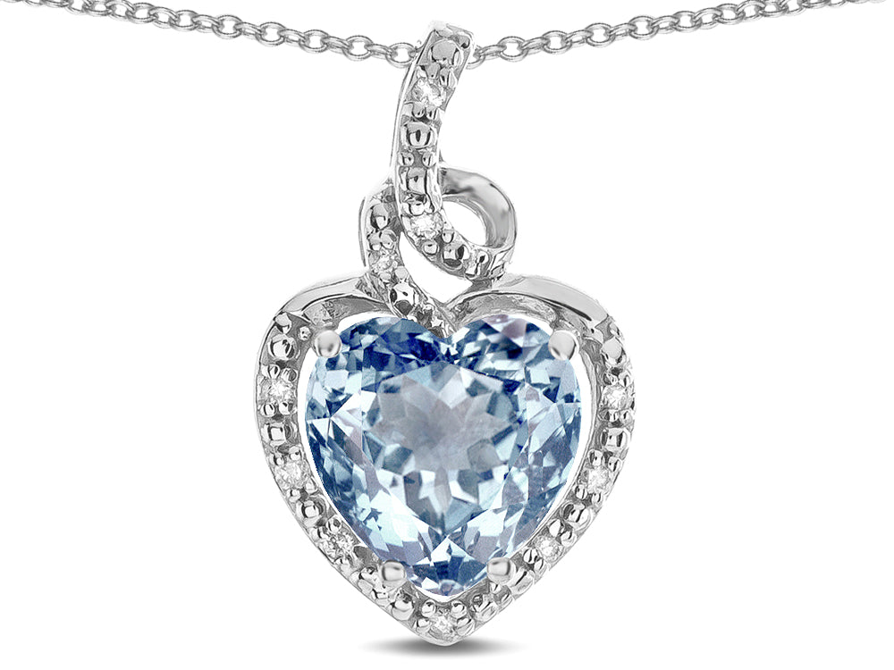 Star K Double Love Heart Halo Pendant Necklace with 8mm Genuine Sky Blue Topaz