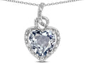 Star K Double Love Heart Halo Pendant Necklace with 8mm Genuine Aquamarine