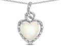 Star K Double Love Heart Halo Pendant Necklace with 8mm Genuine Opal