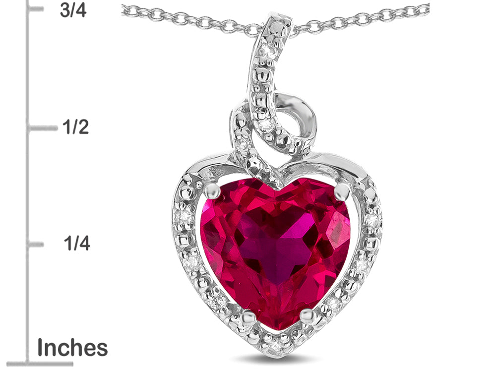 Star K Double Love Heart Halo Pendant Necklace with 8mm Created Ruby