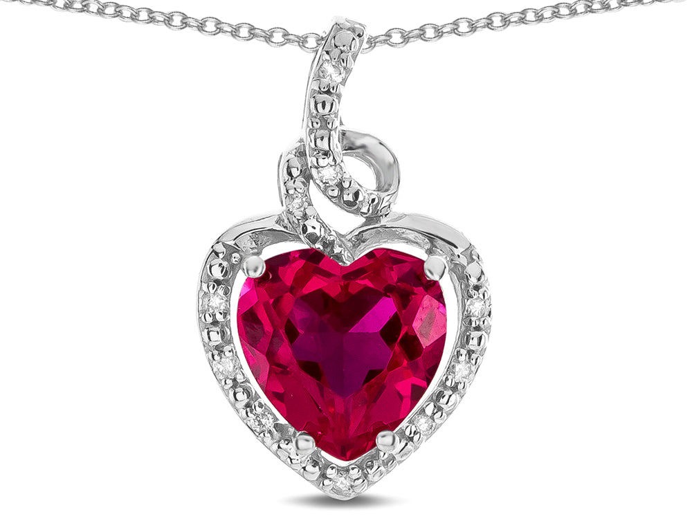 Star K Double Love Heart Halo Pendant Necklace with 8mm Created Ruby