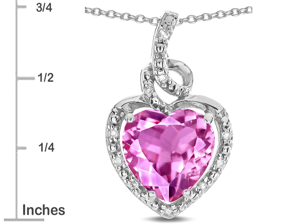 Star K Double Love Heart Halo Pendant Necklace with 8mm Created Pink Sapphire