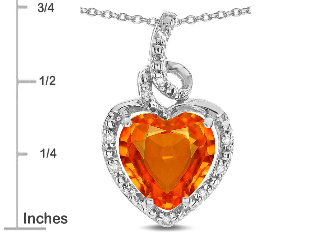 Star K Double Love Heart Halo Pendant Necklace with 8mm Simulated Orange Mexican Fire Opal