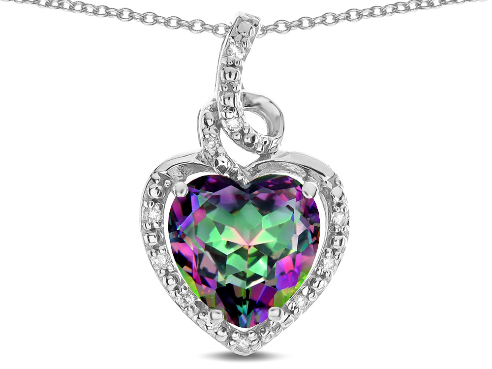 Star K Double Love Heart Halo Pendant Necklace with 8mm Rainbow Mystic Topaz