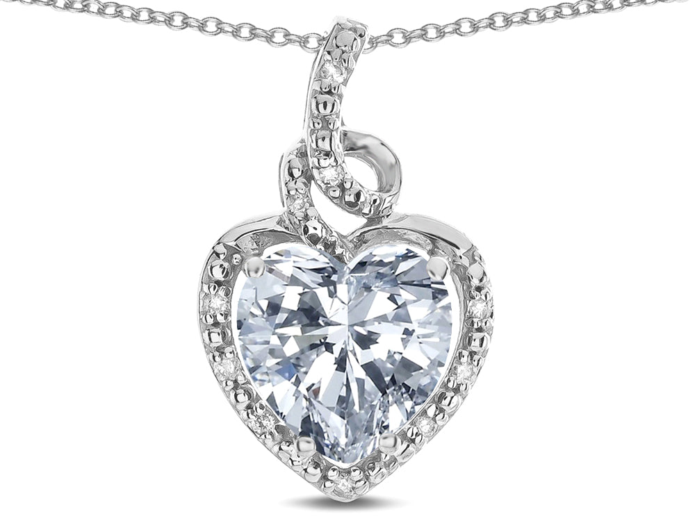 Star K Double Love Heart Halo Pendant Necklace with 8mm Genuine White Topaz