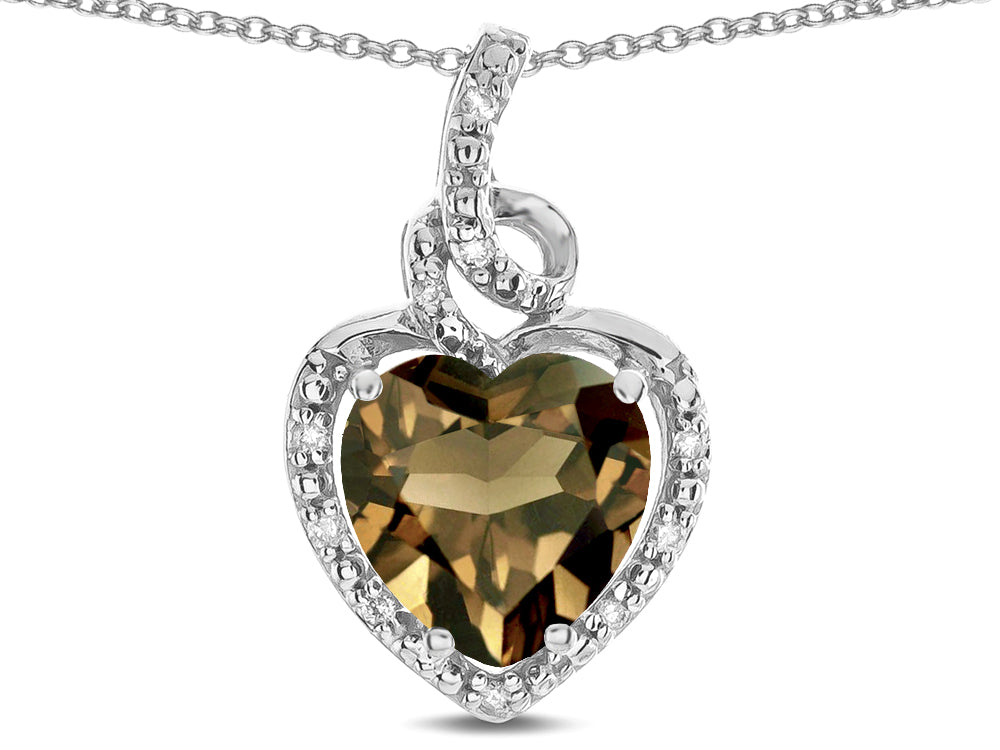 Star K Double Love Heart Halo Pendant Necklace with 8mm Genuine Smoky Quartz