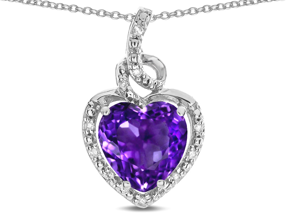 Star K Double Love Heart Halo Pendant Necklace with 8mm Genuine Amethyst