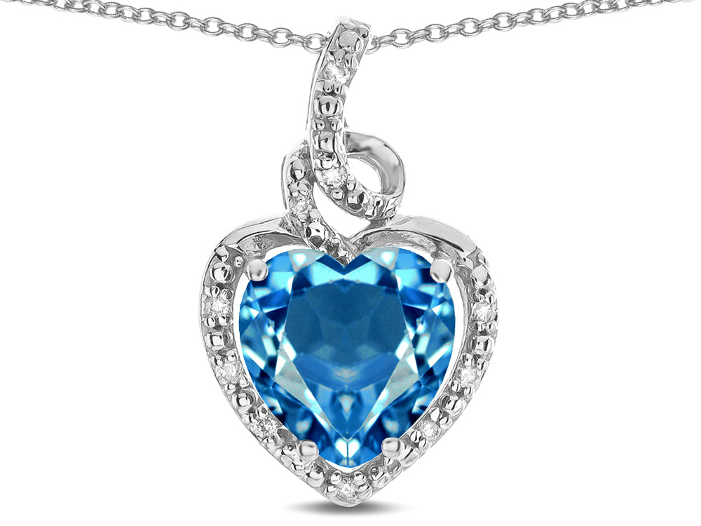 Star K Double Love Heart Halo Pendant Necklace with 8mm Genuine Blue Topaz